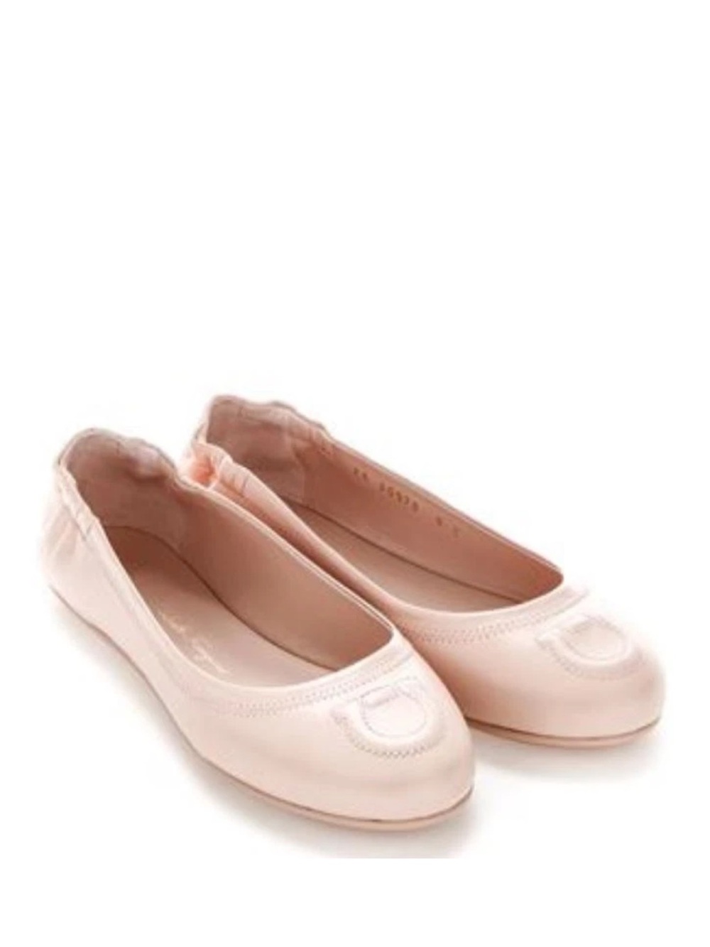 Salvatore Ferragamo Blush Pink Leather Vignola Gancio Scrunch Flats - Size 6.5 C - Picture 6 of 8